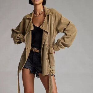Anthropologie Amo Draped Utility Jacket Womens Small Belted Oversized Sage